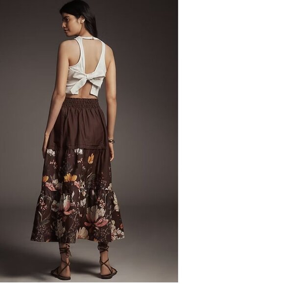 Anthropologie The Somerset Maxi Skirt brown color size M new nwt cotton - Picture 4 of 10